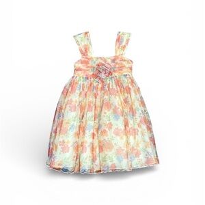 216. Bonnie Jean Floral Kids Dress in Pink and Orange Size 7